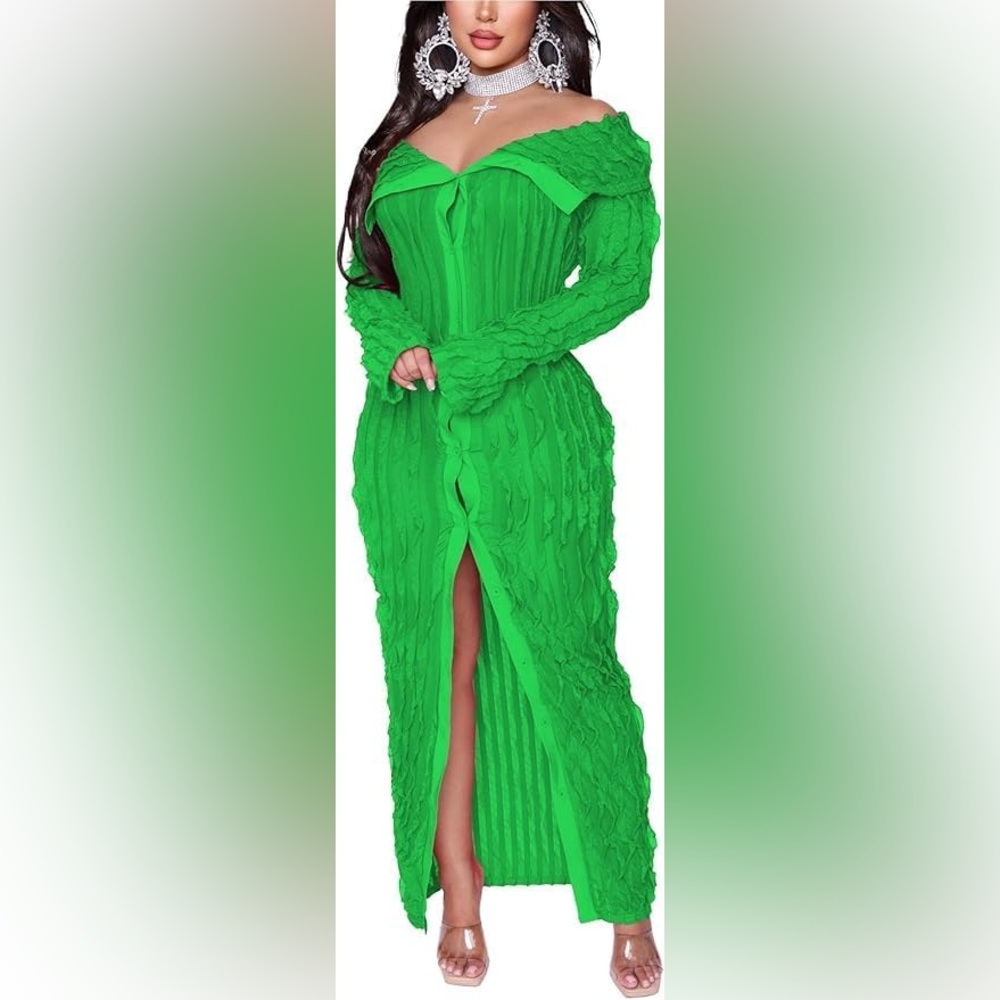 GreenTemptress Off-Shoulder Maxi - Picture 2 of 4